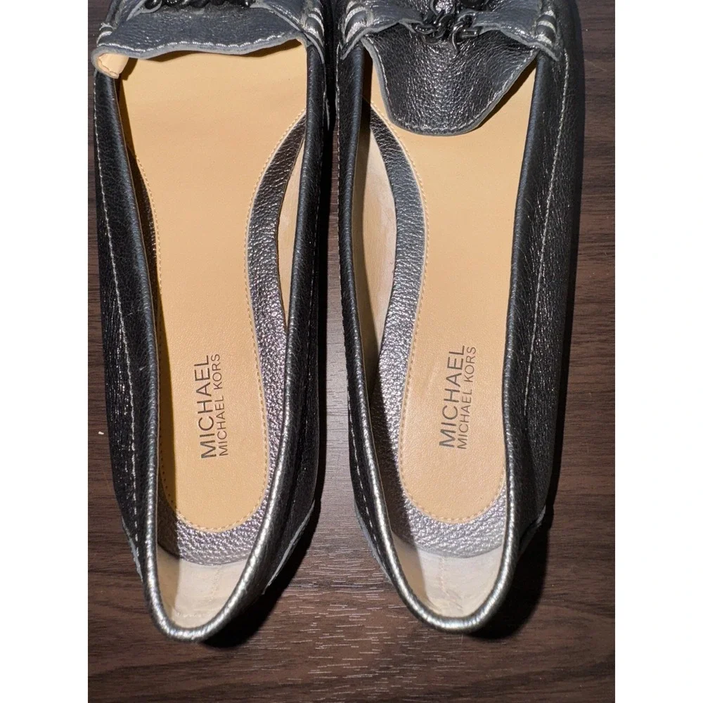 Michael Kors Loafers Womens‎ 9M Suki Lock Charm Moccasin Gunmetal Gray Flat Shoe